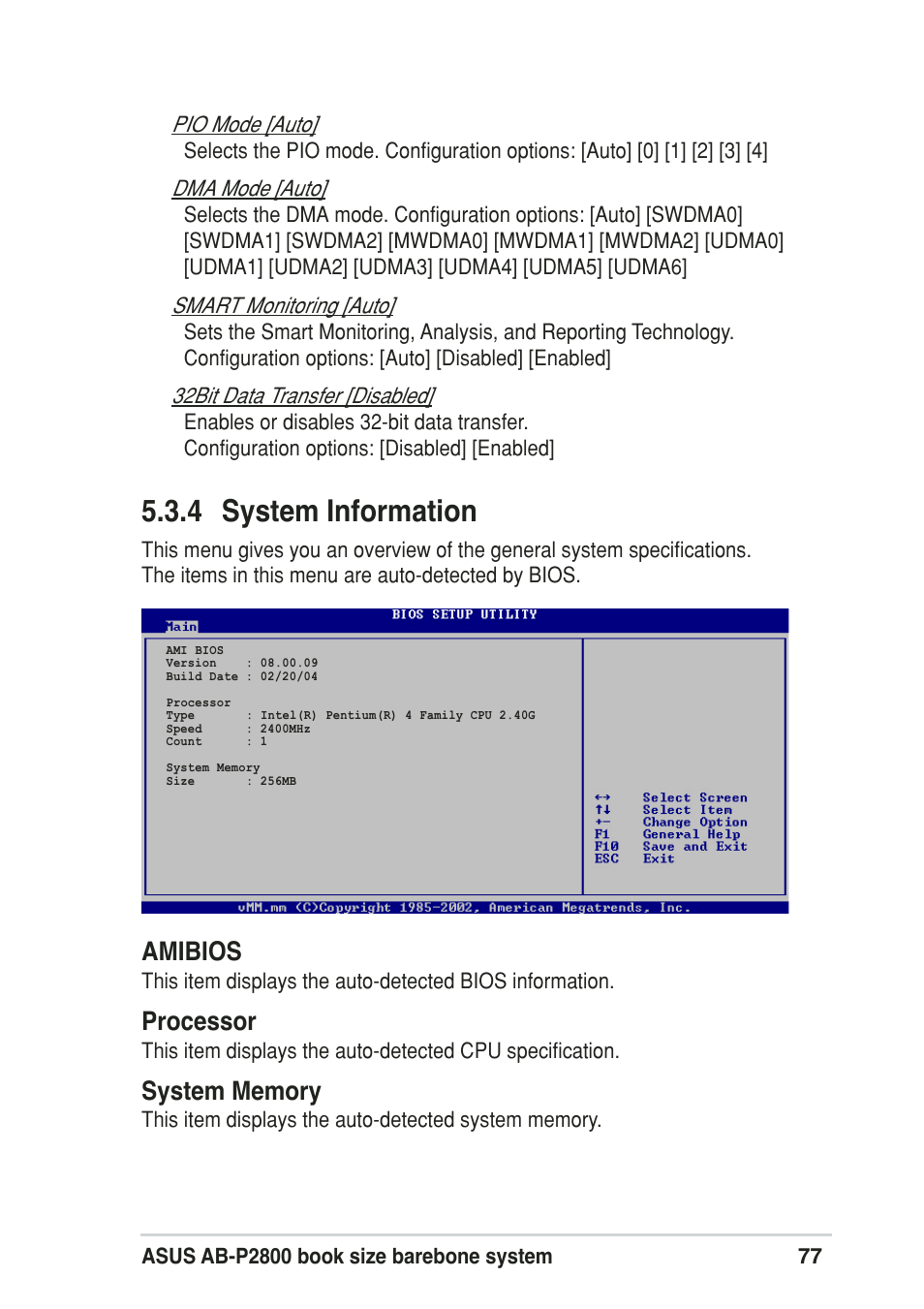 4 system information, Amibios, Processor | Asus Pundit-R User Manual | Page 77 / 94