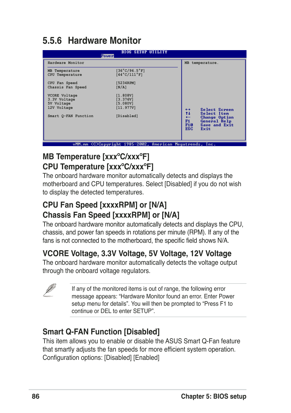 6 hardware monitor, Smart q-fan function [disabled, 86 chapter 5: bios setup | Asus Pundit-R User Manual | Page 86 / 94