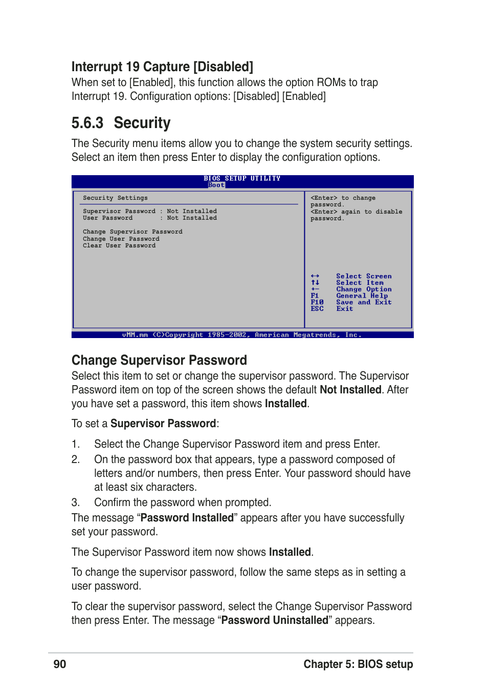 3 security, Change supervisor password, Interrupt 19 capture [disabled | Asus Pundit-R User Manual | Page 90 / 94