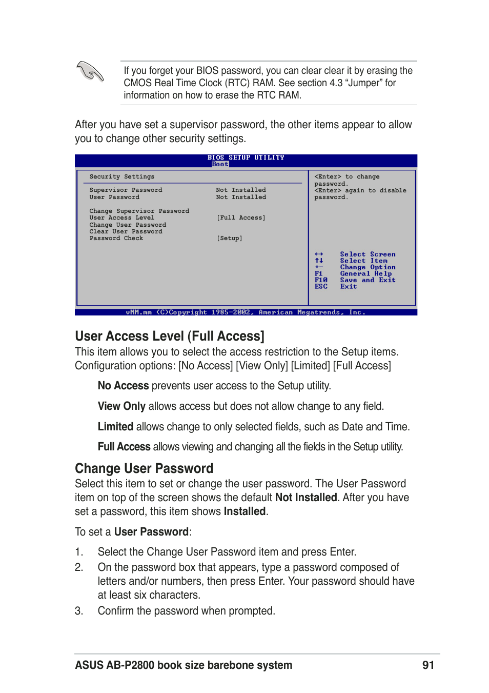 User access level (full access, Change user password | Asus Pundit-R User Manual | Page 91 / 94