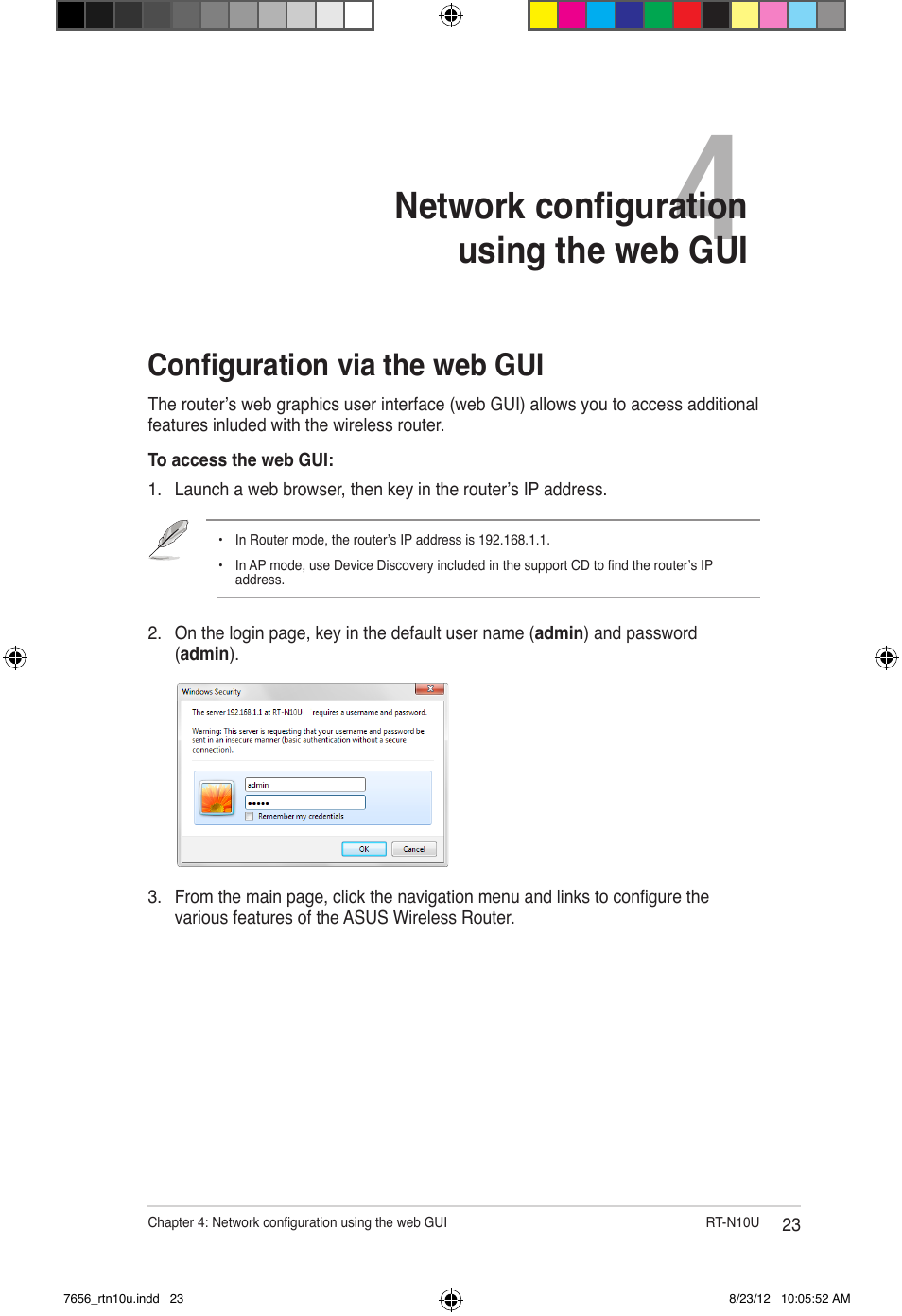 Configuration via the web gui, Network configuration using the web gui | Asus RT-N10U (VER.B1) User Manual | Page 23 / 72