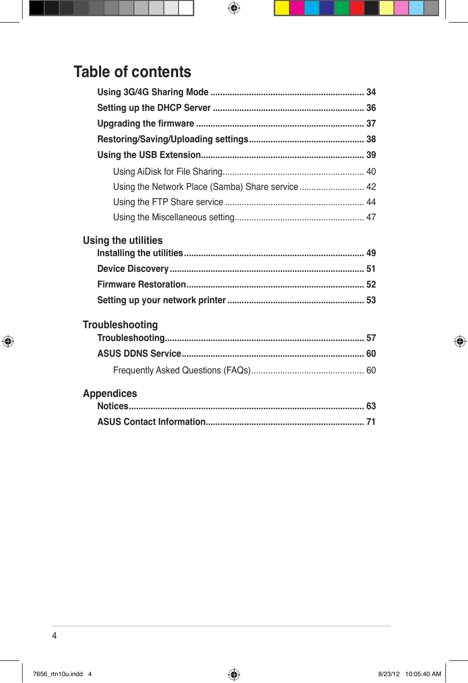 Asus RT-N10U (VER.B1) User Manual | Page 4 / 72