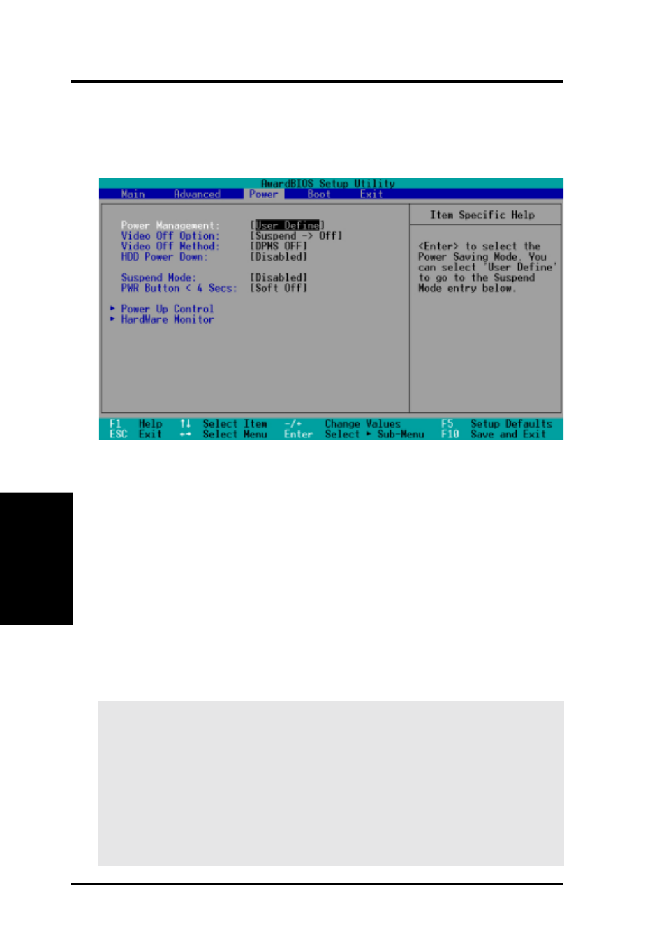 Bios setup, 5 power menu | Asus A7V133-VM User Manual | Page 68 / 96