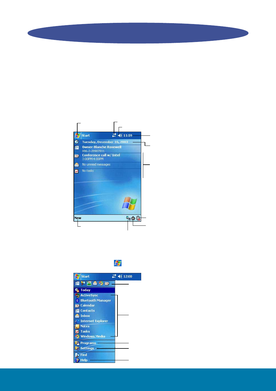 Pocket pc software, Today screen, Start menu | Media player, and microsoft, Reader | Asus MyPal A716 User Manual | Page 5 / 6
