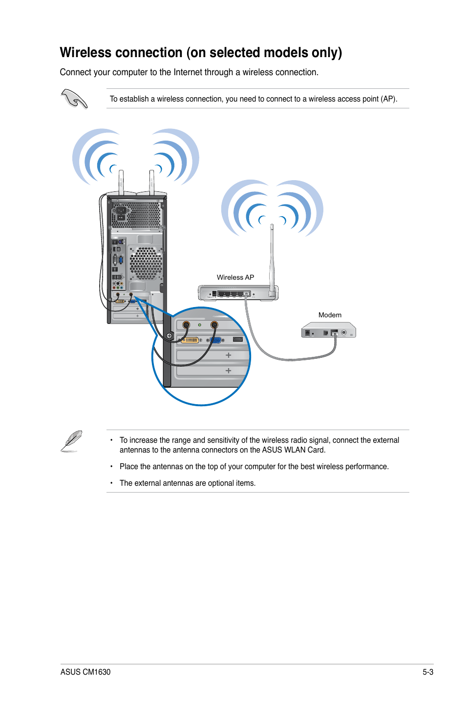 Wireless connection (on selected models only), Wireless connection (on selected models only) -3 | Asus CM1630 User Manual | Page 48 / 71