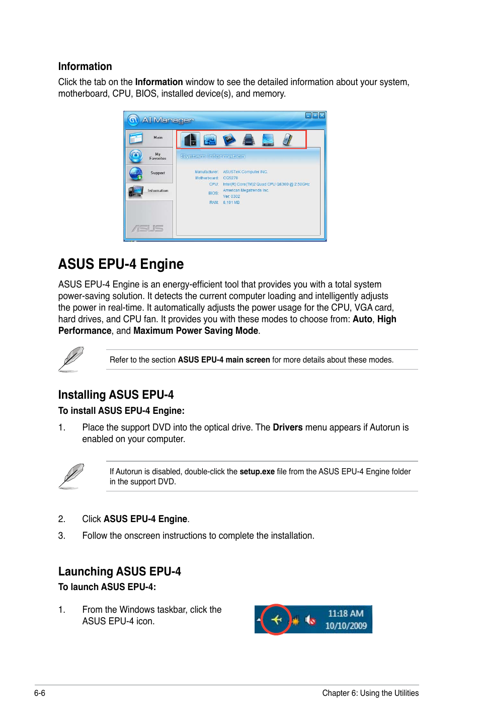 Asus epu-4 engine, Asus epu-4 engine -6, Installing asus epu-4 | Launching asus epu-4 | Asus CM1630 User Manual | Page 56 / 71