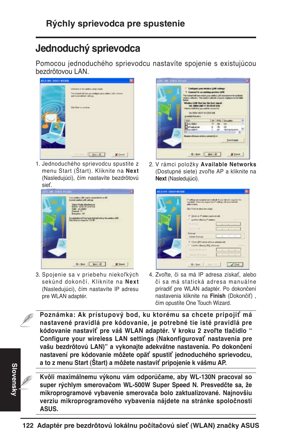 Jednoduchý sprievodca, Rýchly sprievodca pre spustenie | Asus WL-130N User Manual | Page 123 / 177