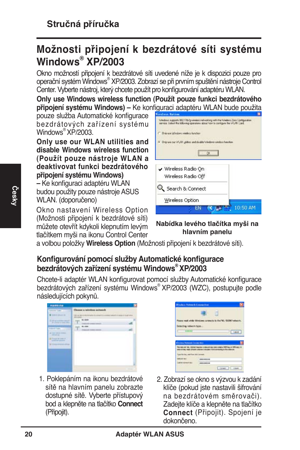 Xp/2003, Stručná příručka | Asus WL-130N User Manual | Page 21 / 177