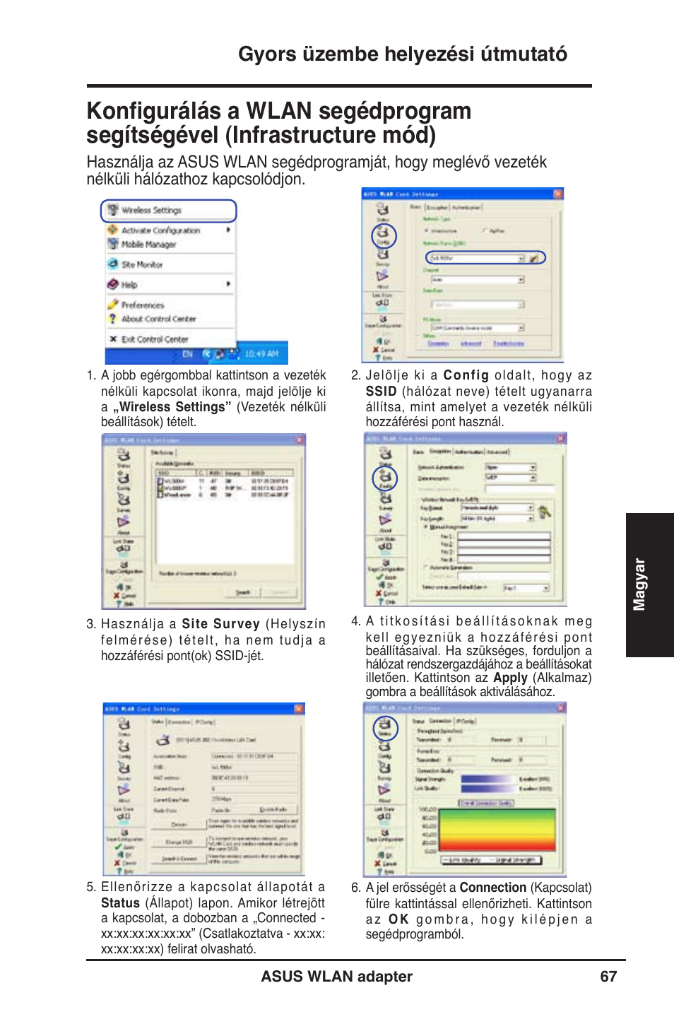 Gyors üzembe helyezési útmutató | Asus WL-130N User Manual | Page 68 / 177