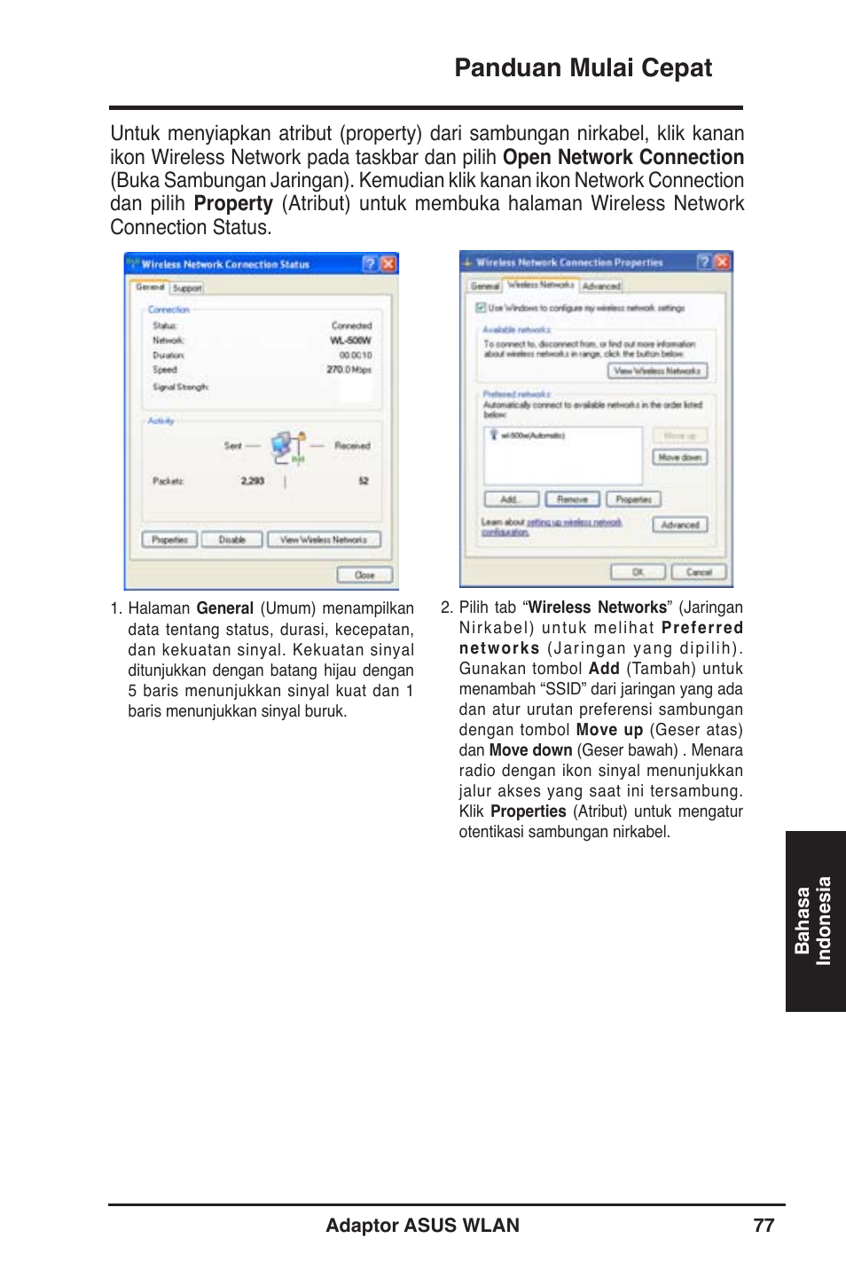 Panduan mulai cepat | Asus WL-130N User Manual | Page 78 / 177