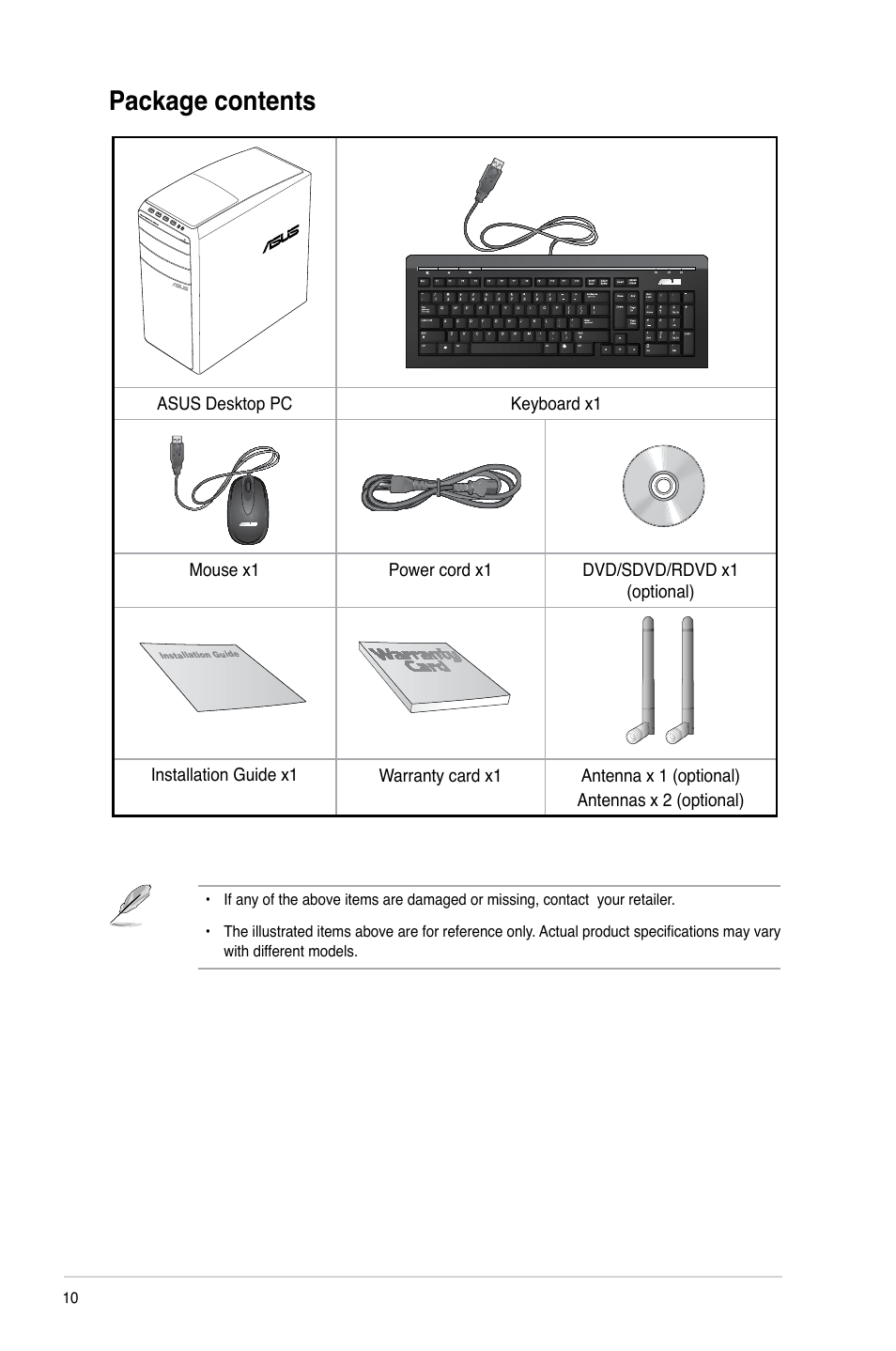 Package contents | Asus M51BC User Manual | Page 10 / 87
