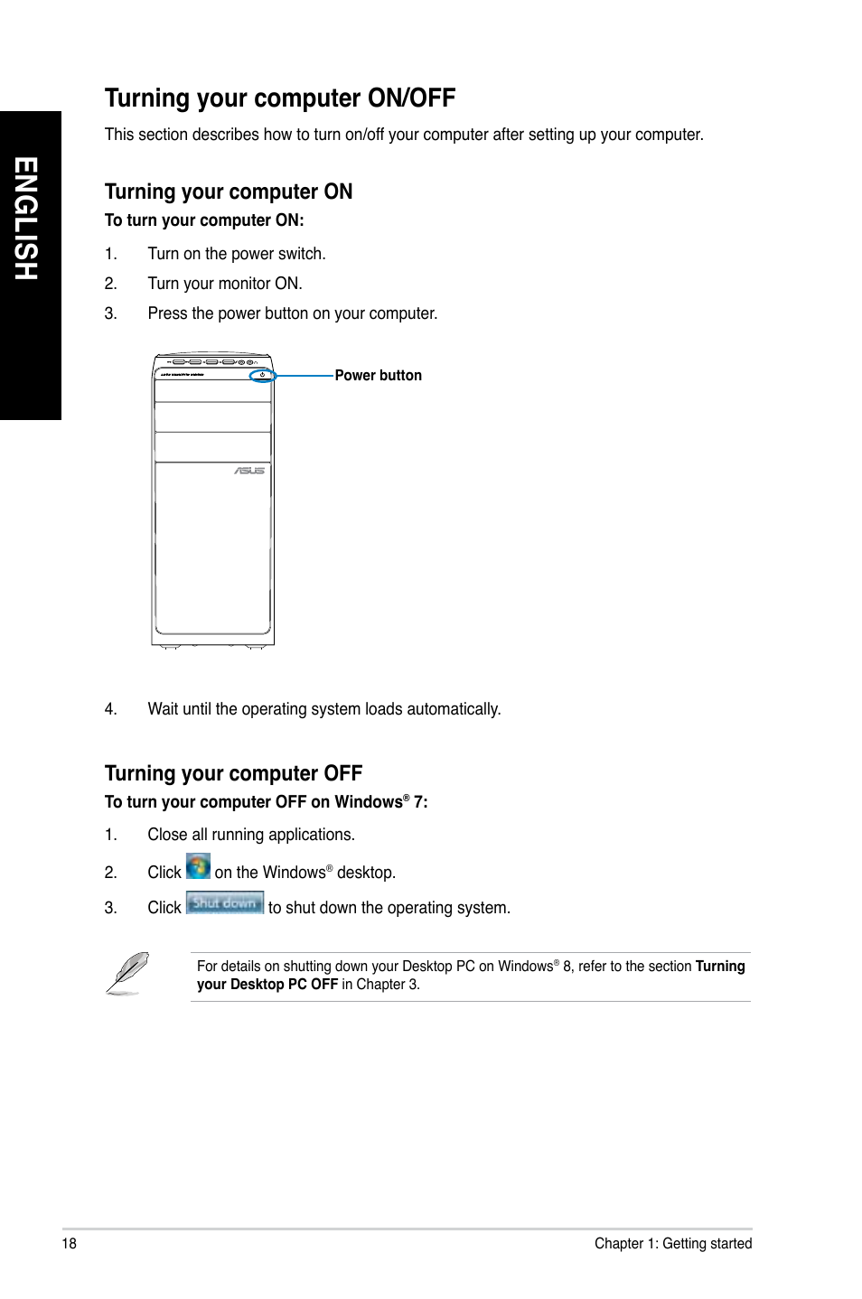Turning your computer on/off, En g lis h en g li sh | Asus M51BC User Manual | Page 18 / 87