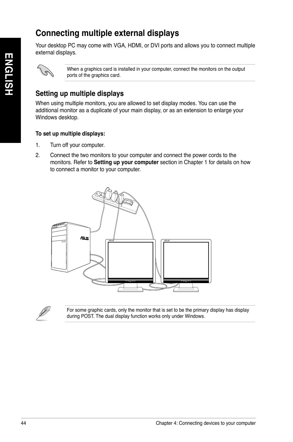 Connecting multiple external displays, En g lis h en g li sh en g lis h en g li sh | Asus M51BC User Manual | Page 44 / 87