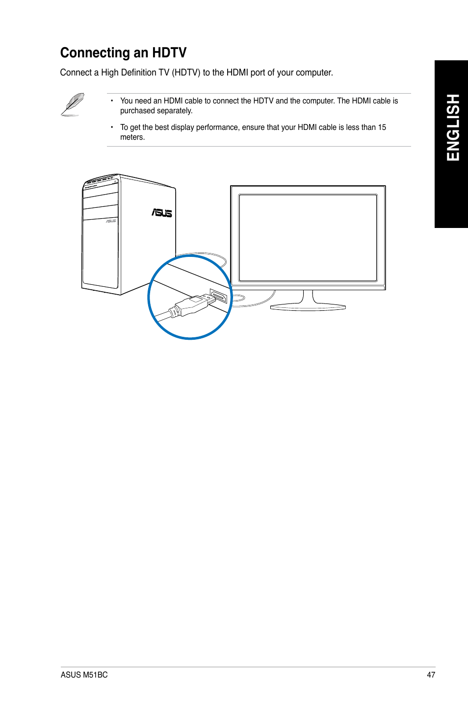 Connecting an hdtv, En g lis h en g li sh | Asus M51BC User Manual | Page 47 / 87