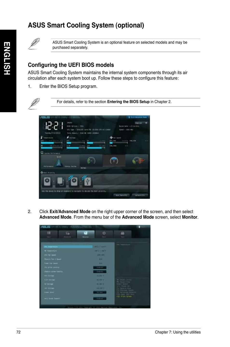 Asus smart cooling system (optional), En g lis h en g li sh en g lis h en g li sh | Asus M51BC User Manual | Page 72 / 87