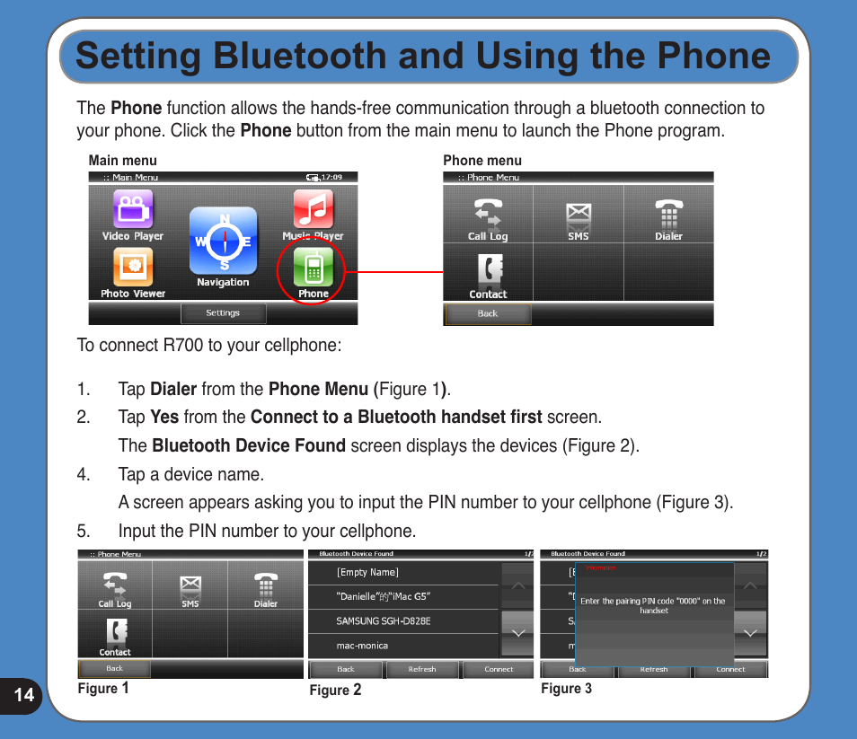 Setting bluetooth and using the phone | Asus R700T User Manual | Page 14 / 15