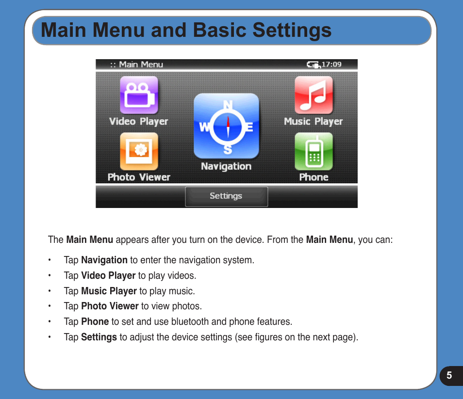 Main menu and basic settings | Asus R700T User Manual | Page 5 / 15