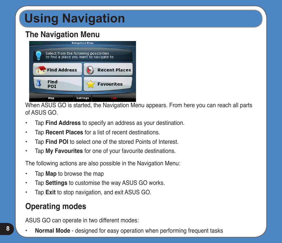 Using navigation | Asus R700T User Manual | Page 8 / 15