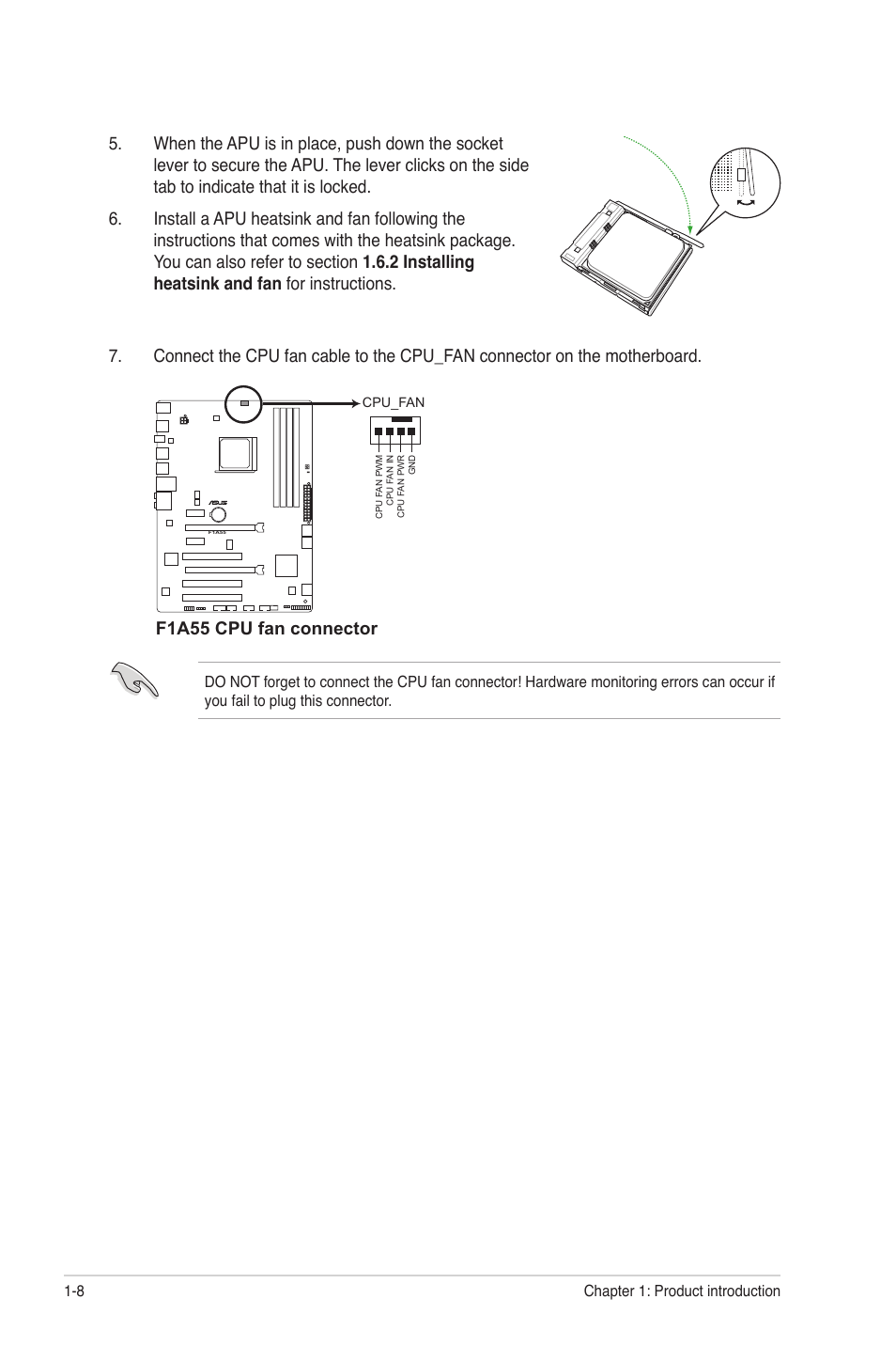 F1a55 cpu fan connector | Asus F1A55 User Manual | Page 20 / 70