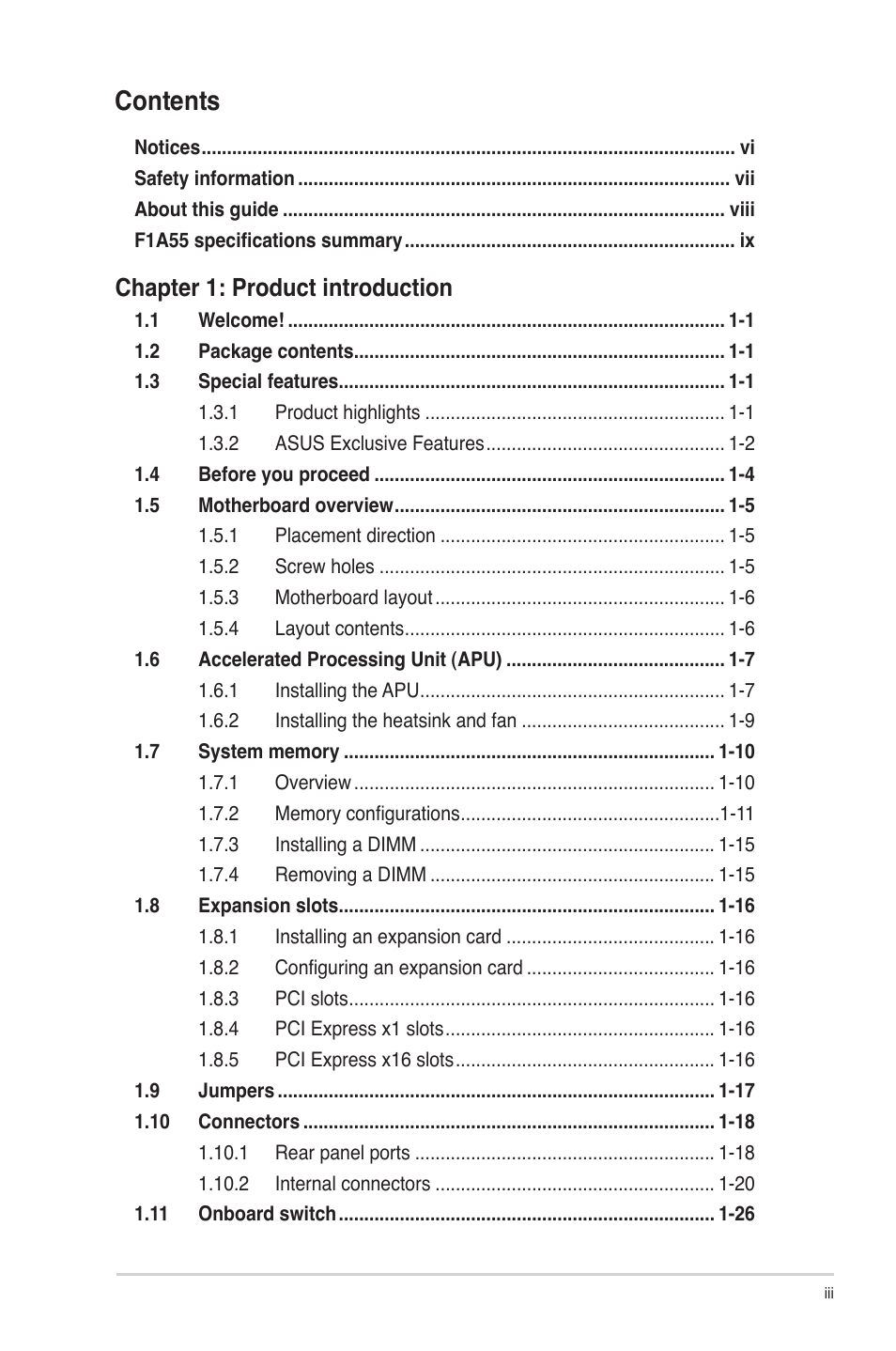 Asus F1A55 User Manual | Page 3 / 70