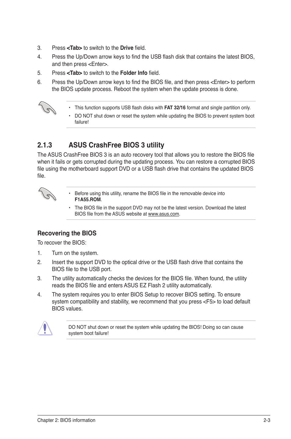 3 asus crashfree bios 3 utility, Asus crashfree bios 3 utility -3 | Asus F1A55 User Manual | Page 43 / 70