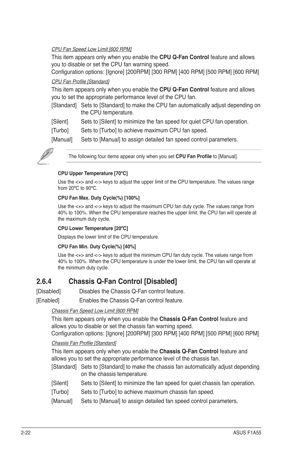 4 chassis q-fan control [disabled, Chassis q-fan control [disabled] -22 | Asus F1A55 User Manual | Page 62 / 70