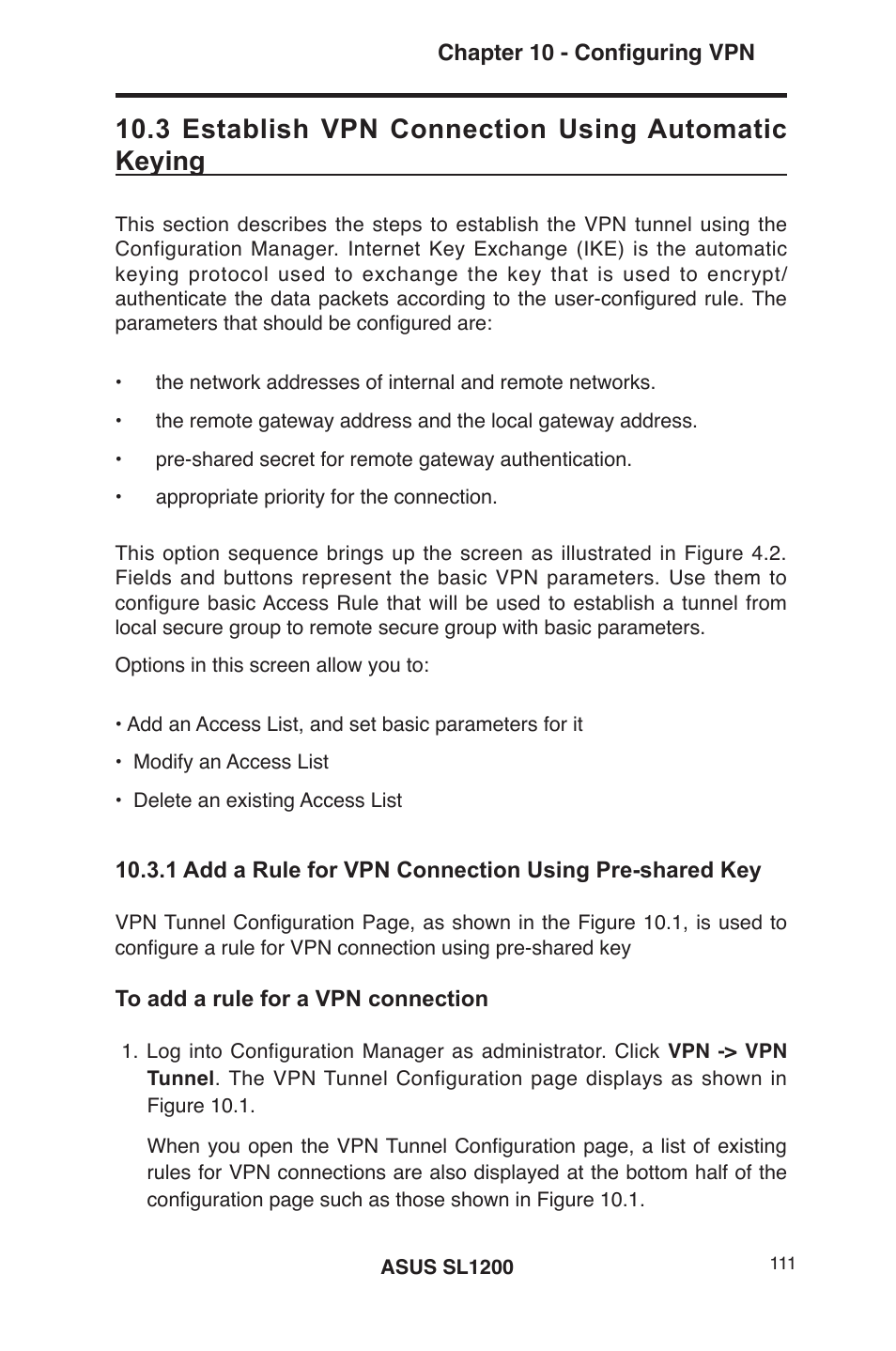 3 establish vpn connection using automatic keying | Asus SL1200 User Manual | Page 128 / 175