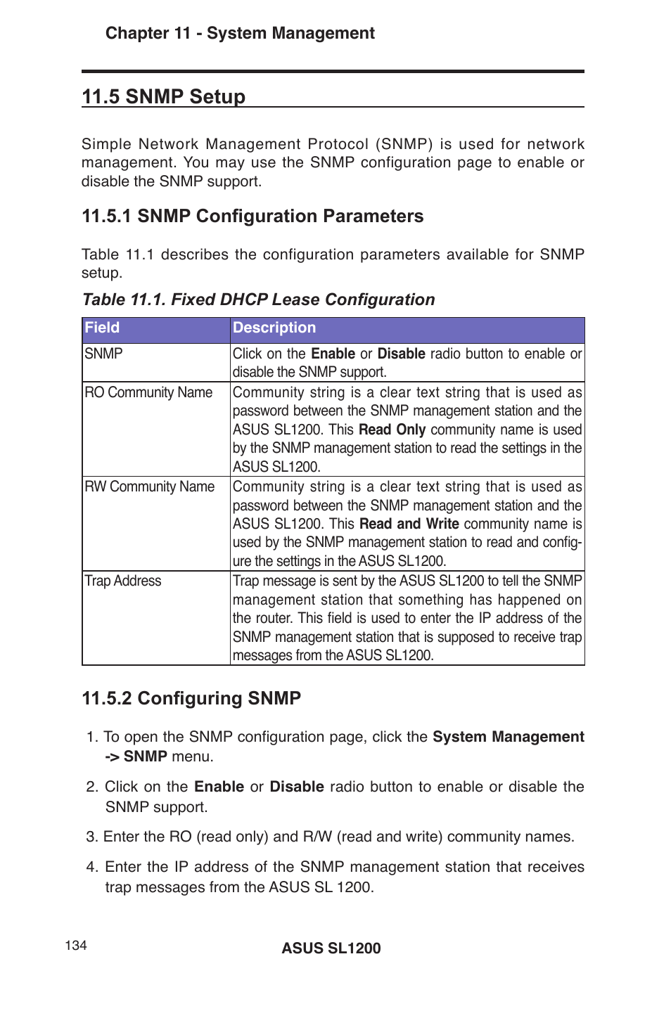 5 snmp setup, 1 snmp configuration parameters, 2 configuring snmp | Asus SL1200 User Manual | Page 151 / 175