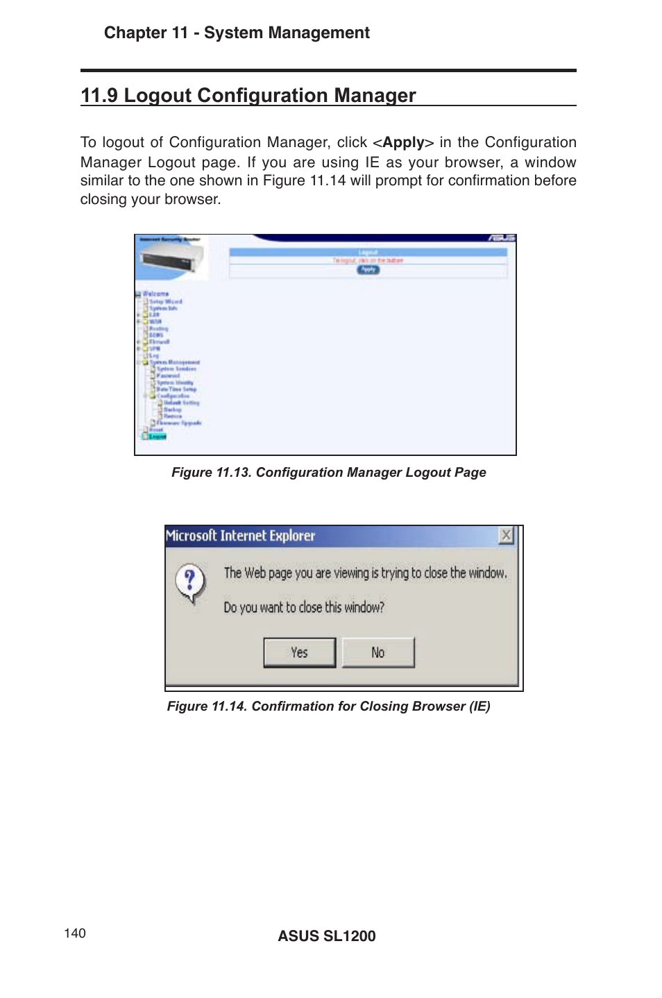 9 logout configuration manager | Asus SL1200 User Manual | Page 157 / 175