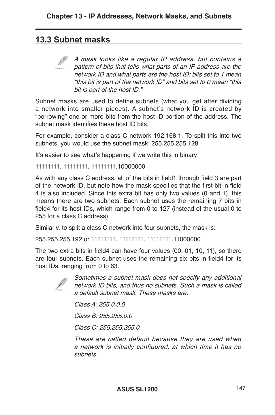 3 subnet masks | Asus SL1200 User Manual | Page 164 / 175