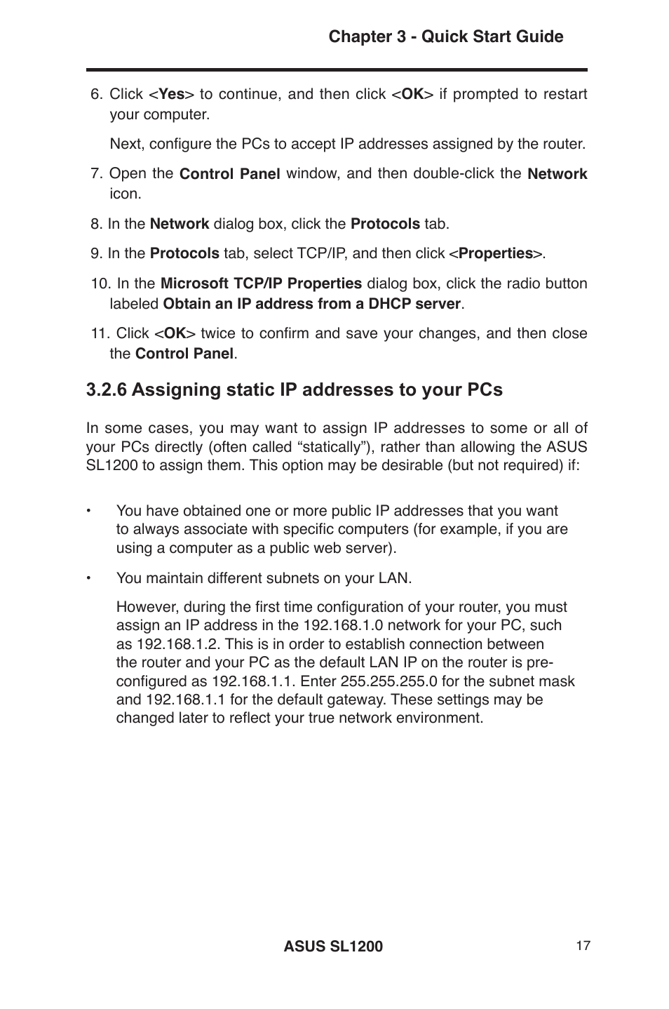 6 assigning static ip addresses to your pcs | Asus SL1200 User Manual | Page 34 / 175