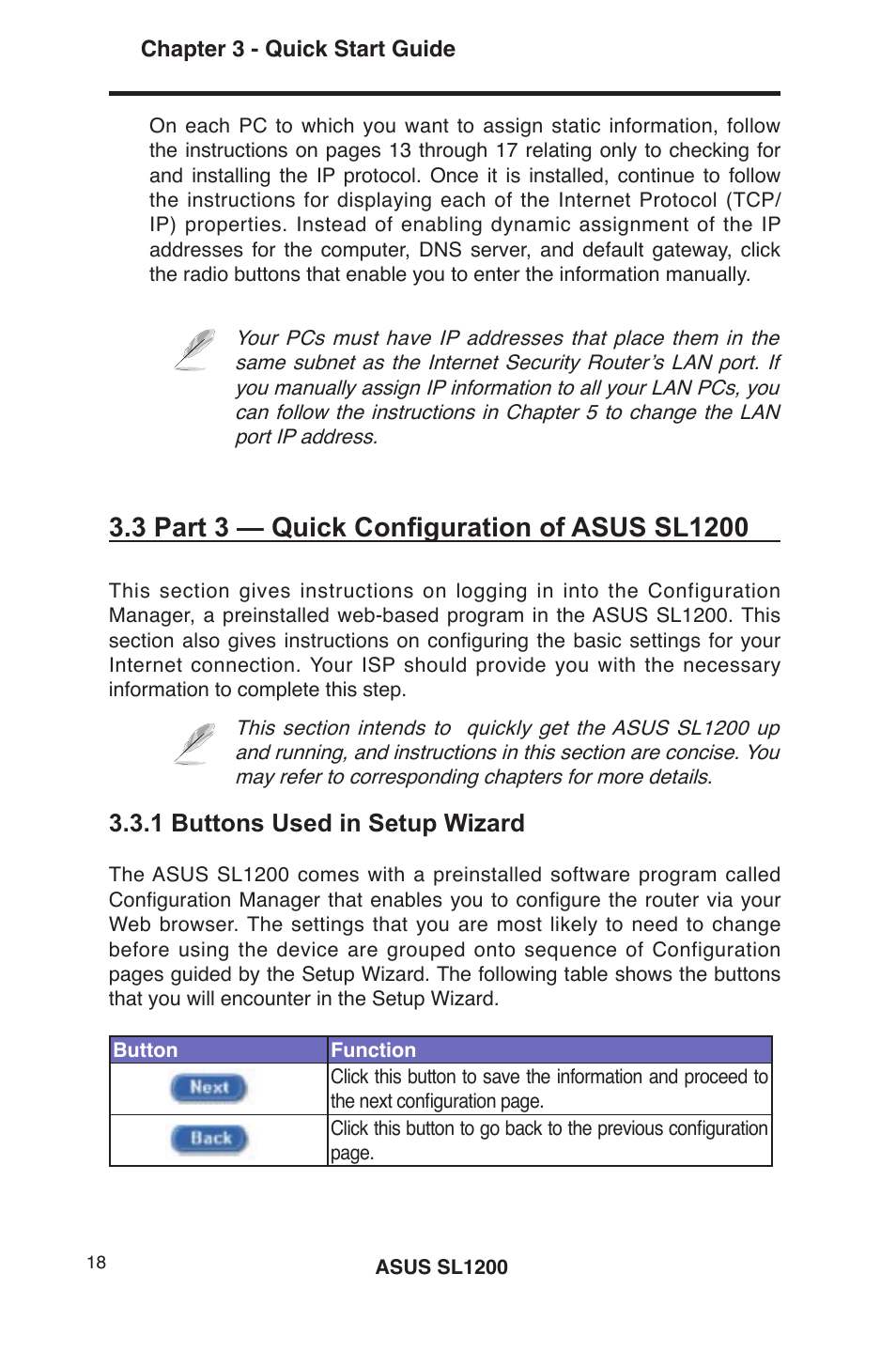 1 buttons used in setup wizard | Asus SL1200 User Manual | Page 35 / 175