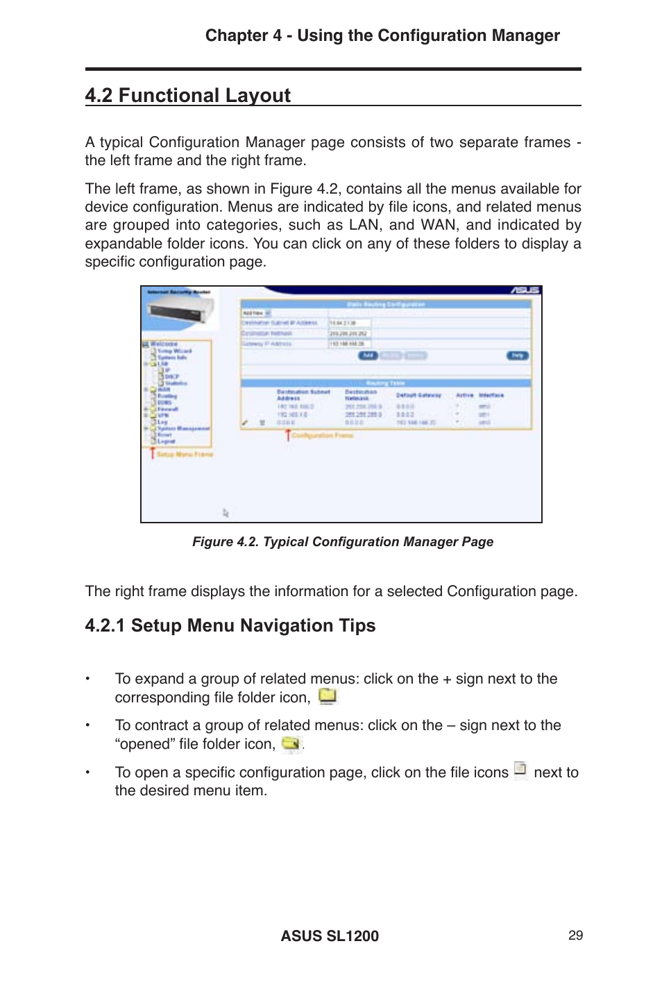 2 functional layout, 1 setup menu navigation tips | Asus SL1200 User Manual | Page 46 / 175