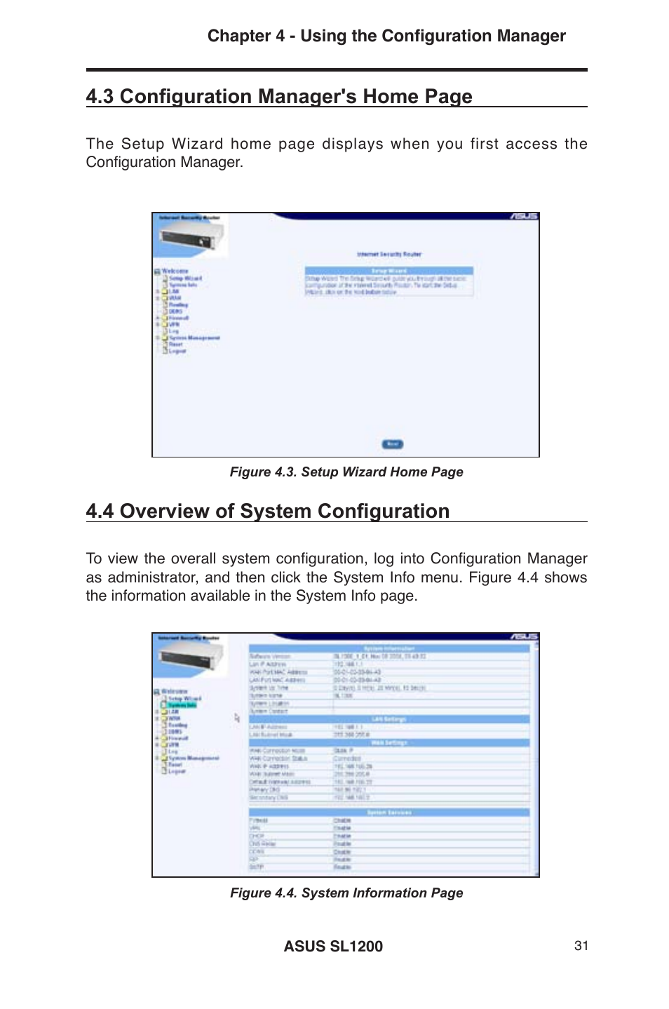 3 configuration manager's home page, 4 overview of system configuration | Asus SL1200 User Manual | Page 48 / 175