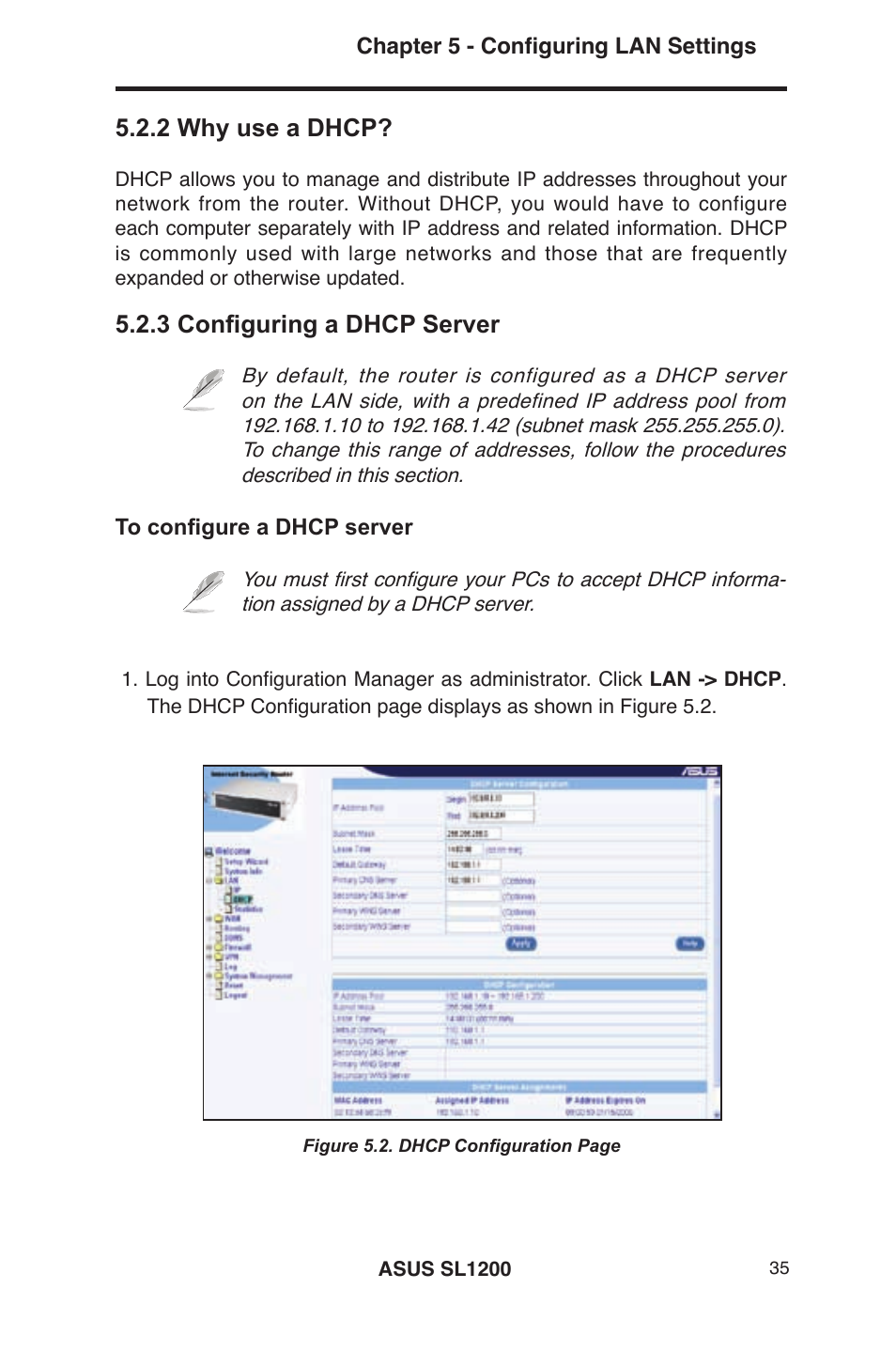 2 why use a dhcp, 3 configuring a dhcp server | Asus SL1200 User Manual | Page 52 / 175