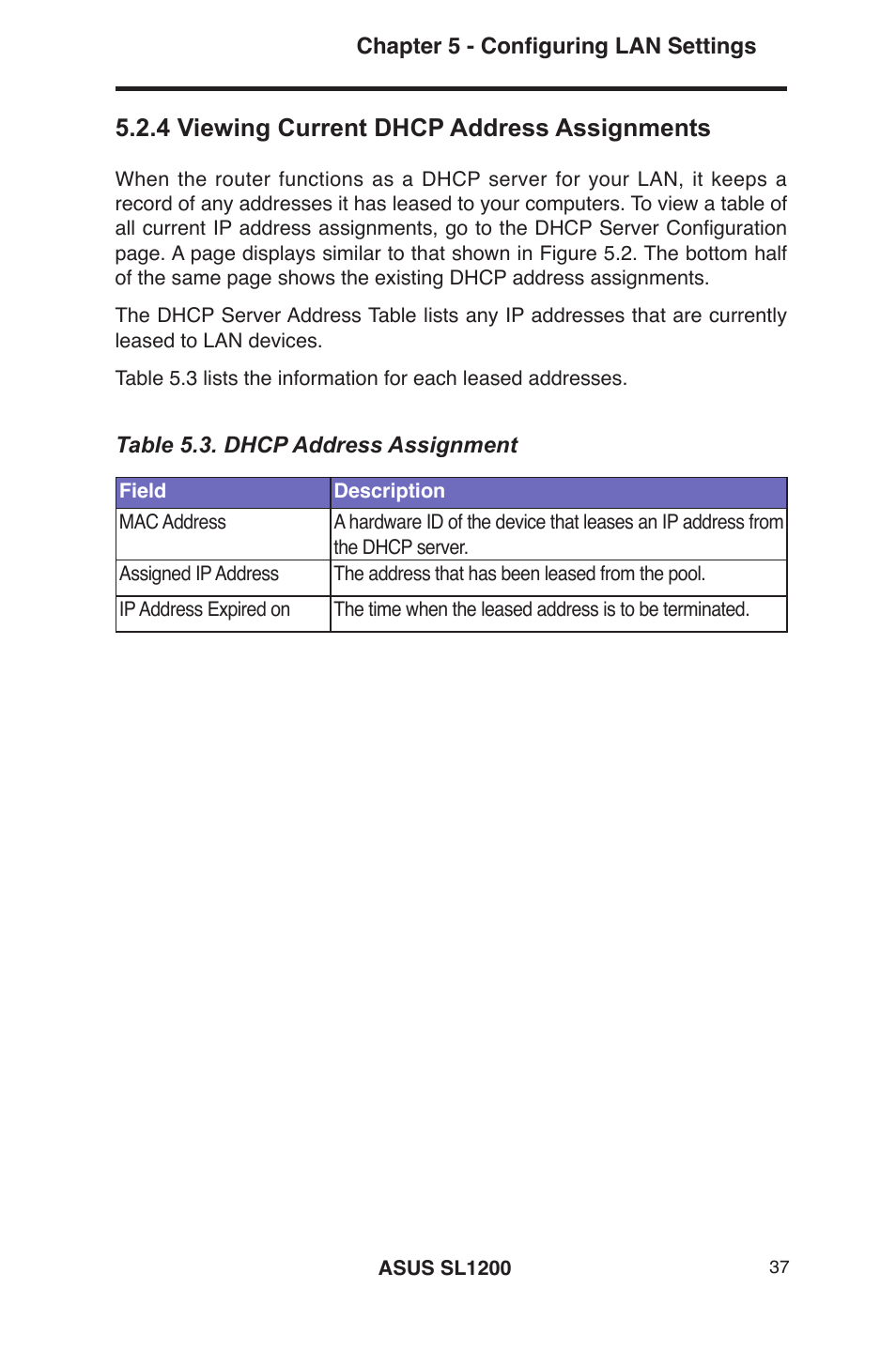 4 viewing current dhcp address assignments | Asus SL1200 User Manual | Page 54 / 175