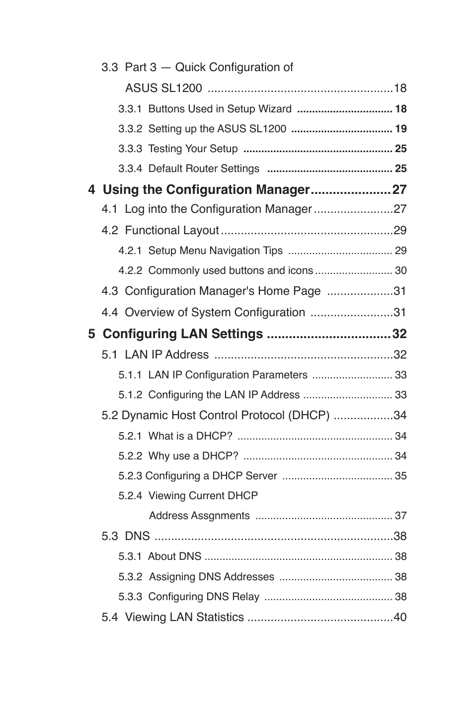 4 using the configuration manager, 5 configuring lan settings | Asus SL1200 User Manual | Page 6 / 175