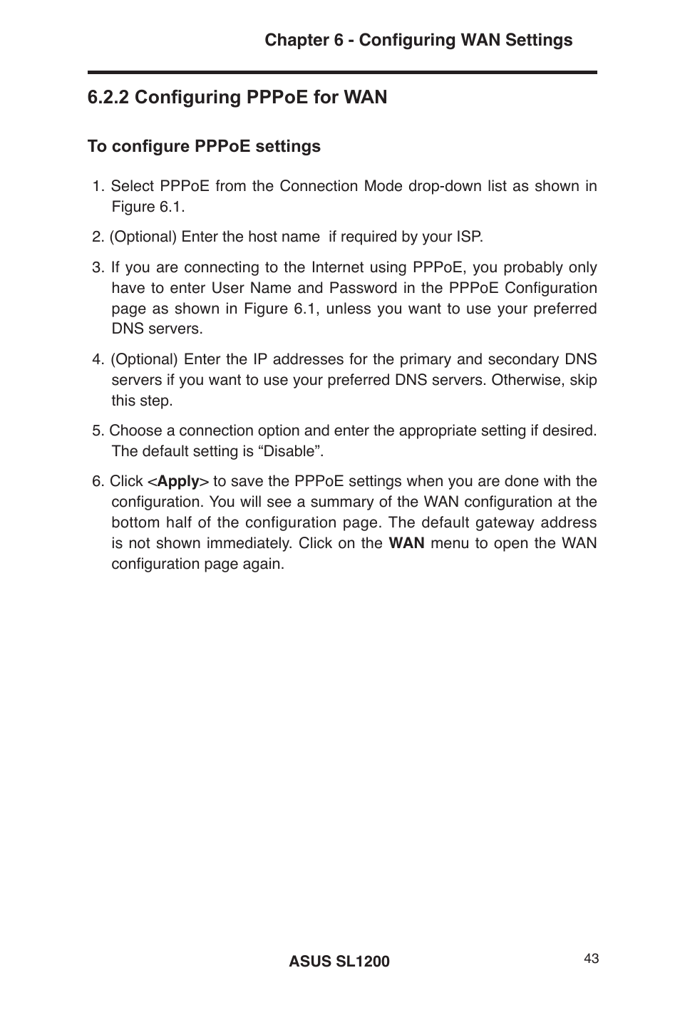 2 configuring pppoe for wan | Asus SL1200 User Manual | Page 60 / 175