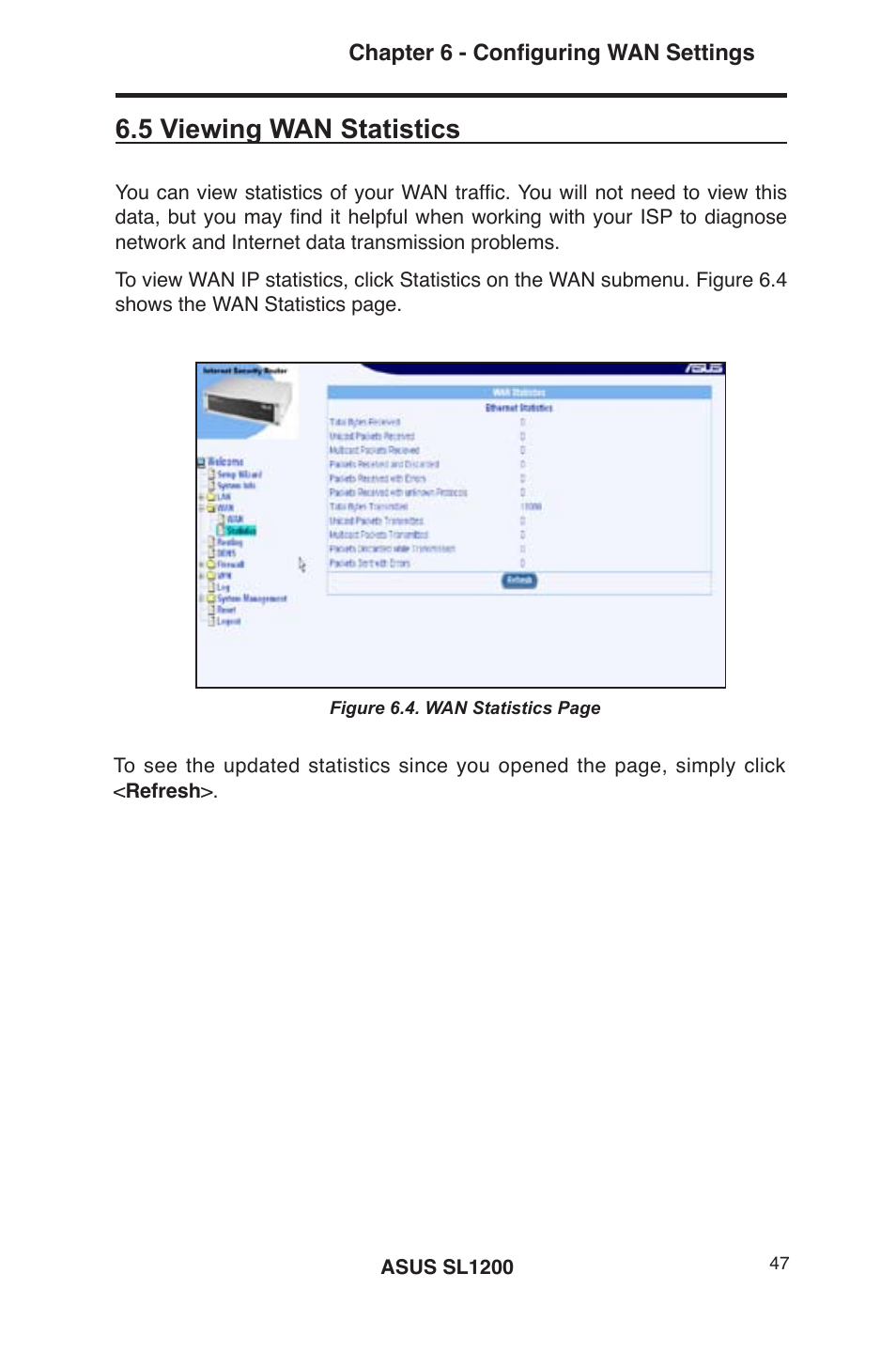 5 viewing wan statistics | Asus SL1200 User Manual | Page 64 / 175