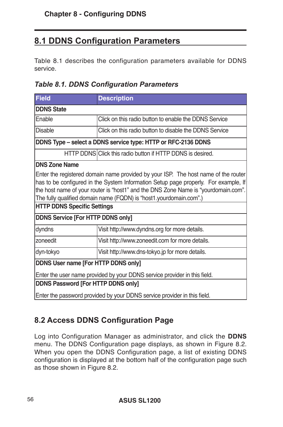 1 ddns configuration parameters, 2 access ddns configuration page | Asus SL1200 User Manual | Page 73 / 175