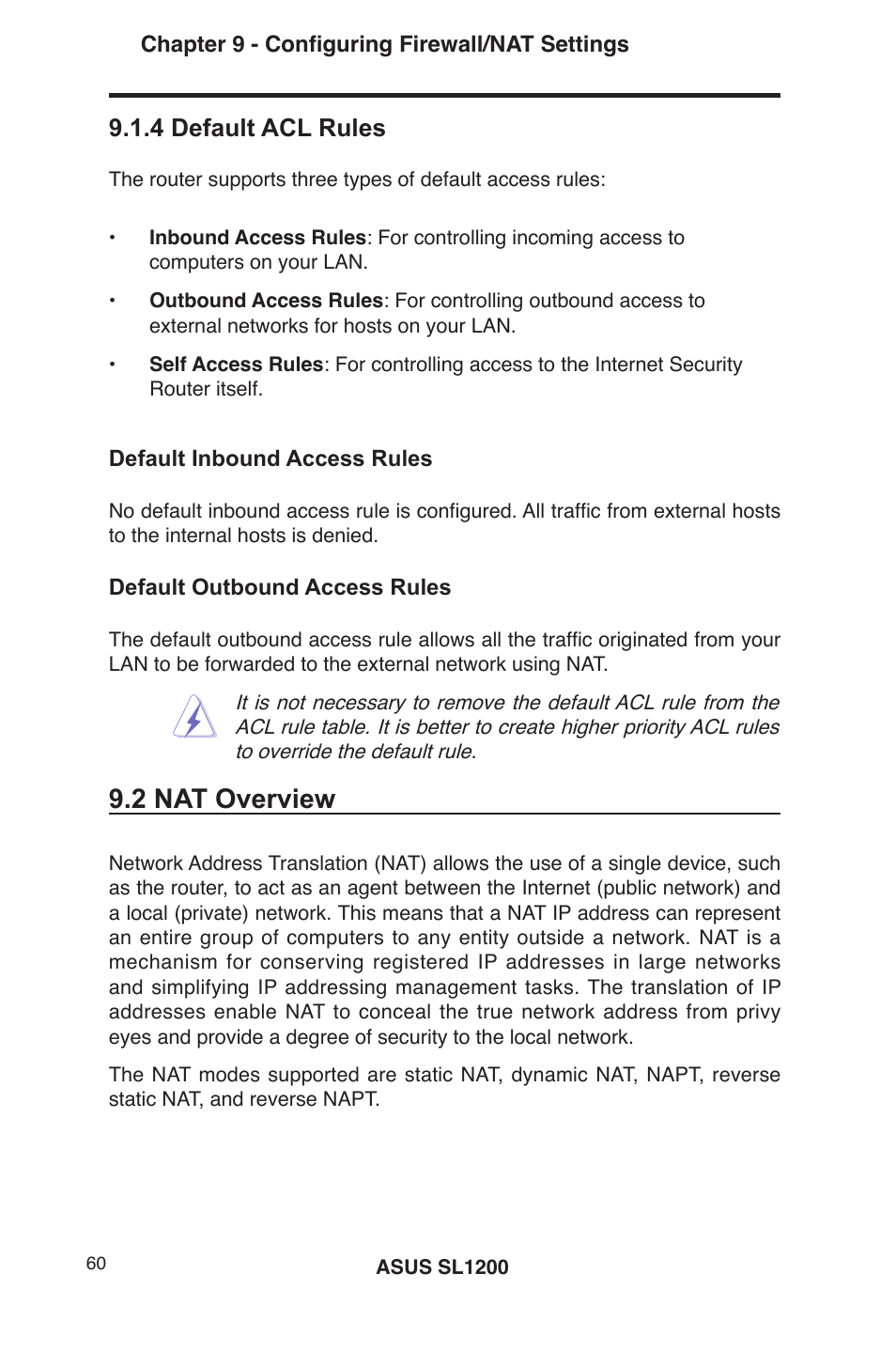 2 nat overview, 4 default acl rules | Asus SL1200 User Manual | Page 77 / 175