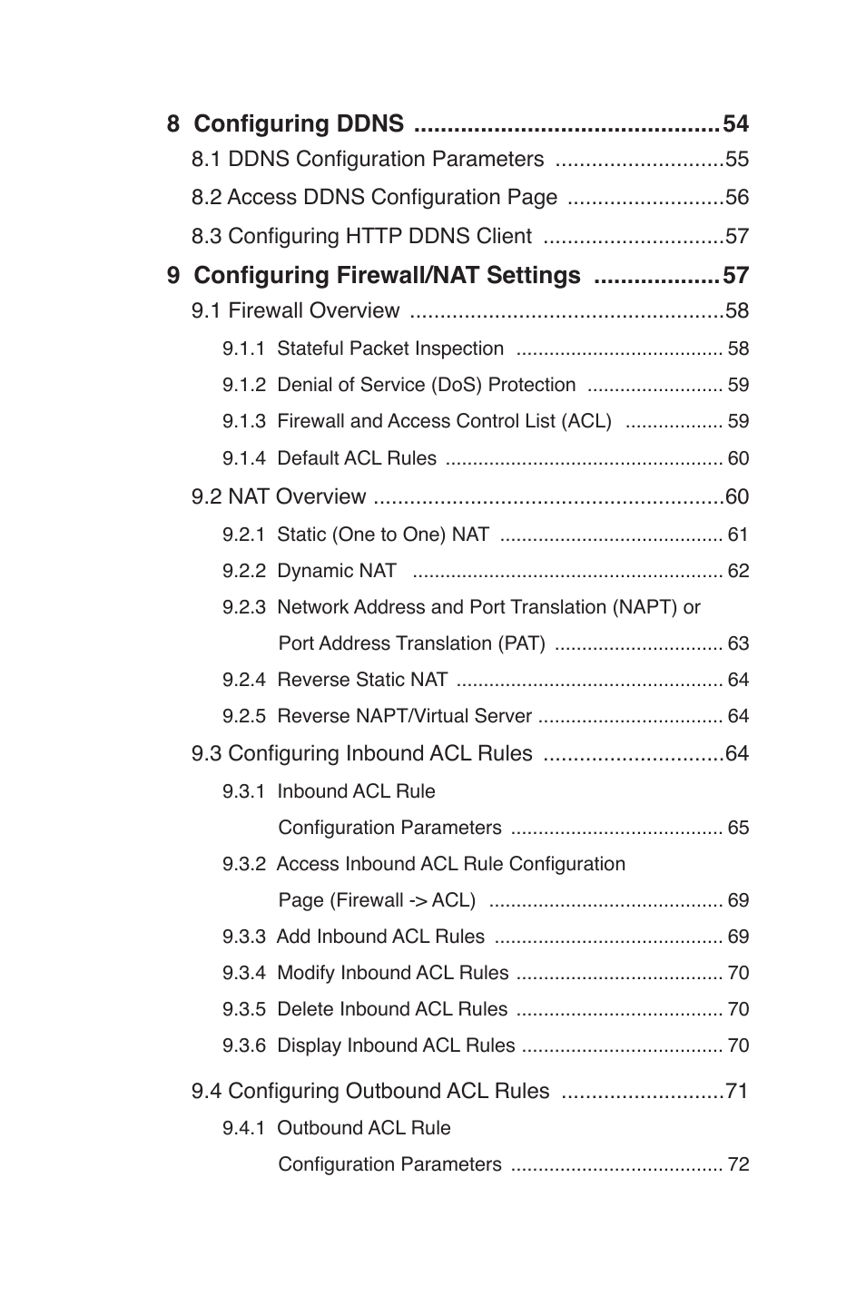 8 configuring ddns, 9 configuring firewall/nat settings | Asus SL1200 User Manual | Page 8 / 175