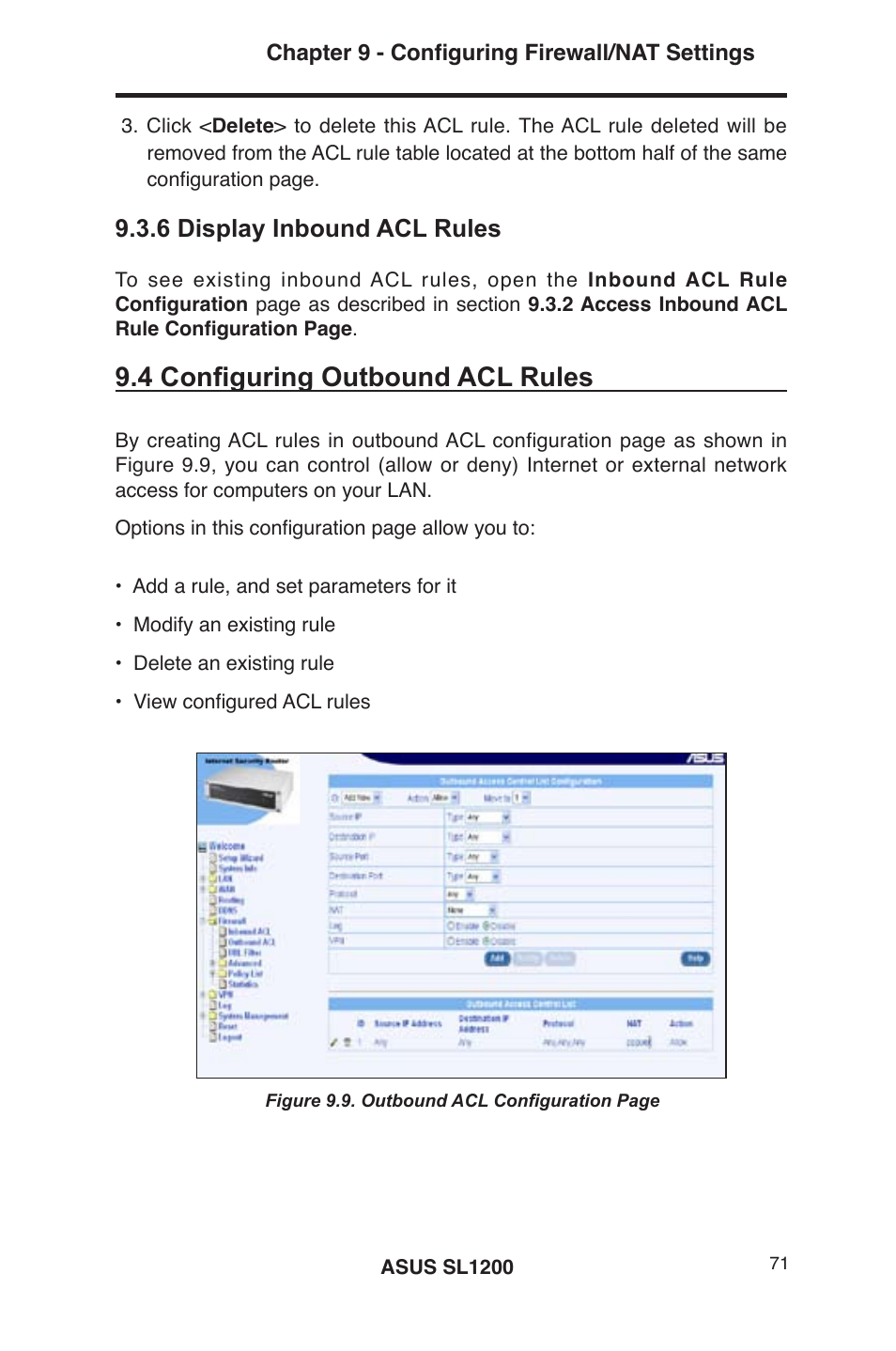 4 configuring outbound acl rules, 6 display inbound acl rules | Asus SL1200 User Manual | Page 88 / 175