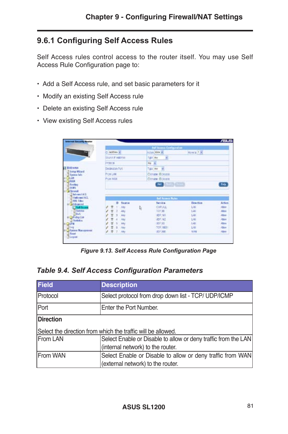 1 configuring self access rules | Asus SL1200 User Manual | Page 98 / 175