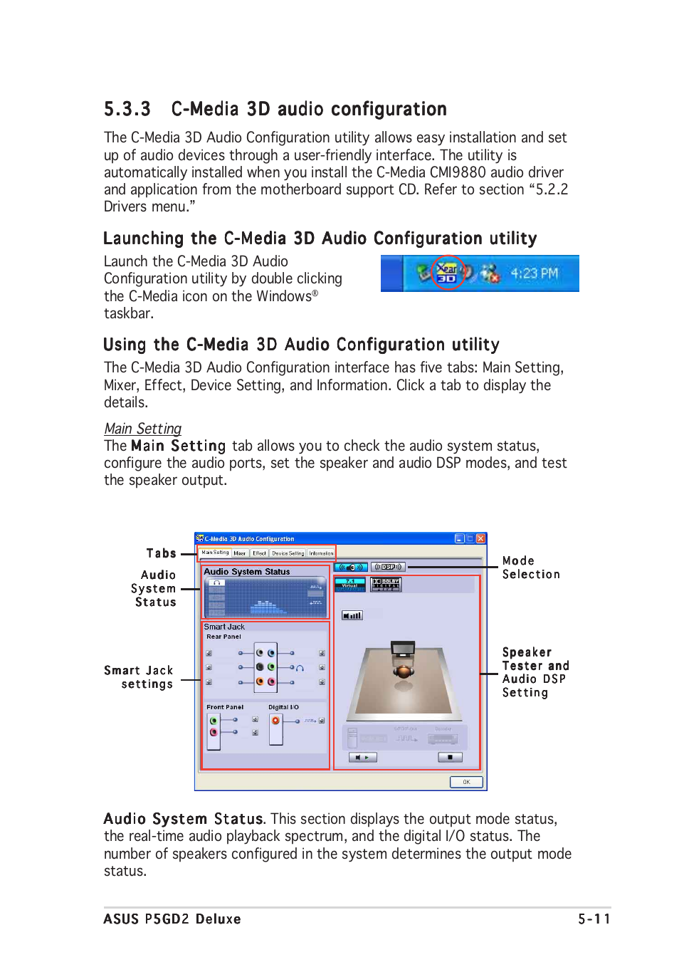 Using the c-media 3d audio configuration utility | Asus P5GD2 Deluxe User Manual | Page 123 / 150