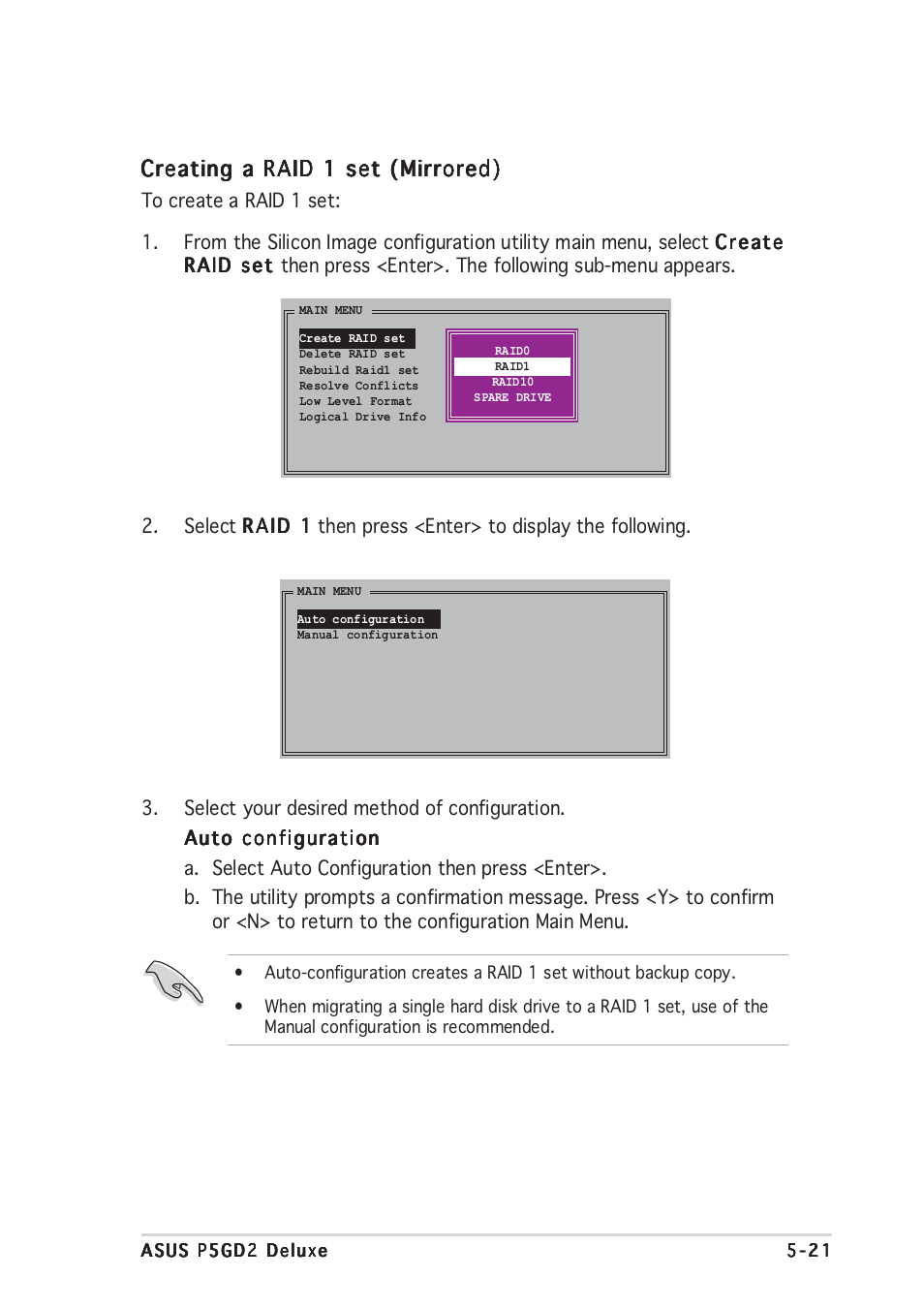 Creating a raid 1 set (mirrored) | Asus P5GD2 Deluxe User Manual | Page 133 / 150