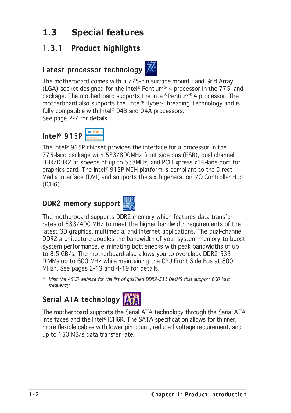 3 special features | Asus P5GD2 Deluxe User Manual | Page 18 / 150