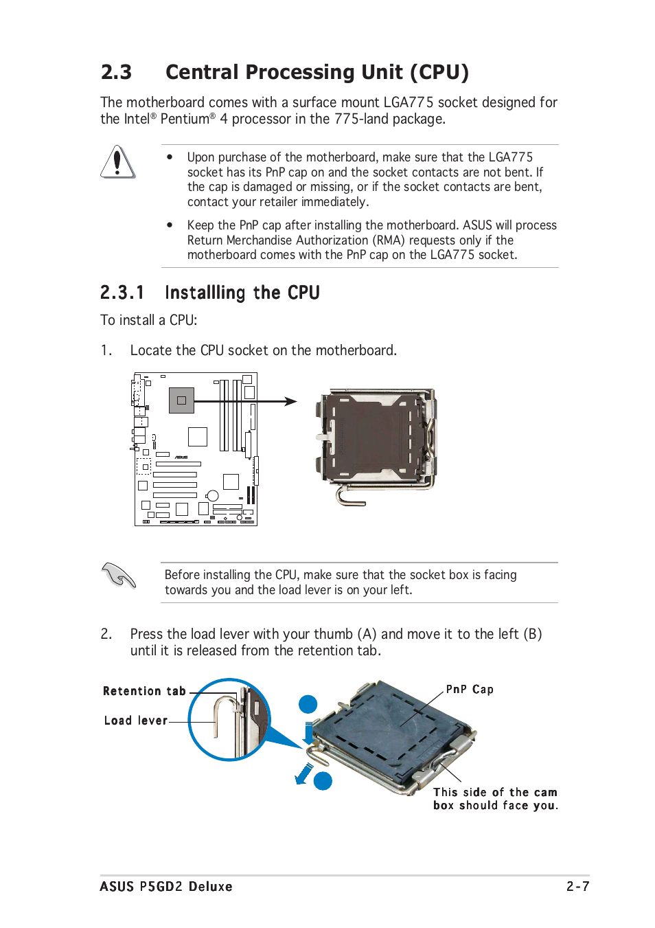 3 central processing unit (cpu) | Asus P5GD2 Deluxe User Manual | Page 31 / 150