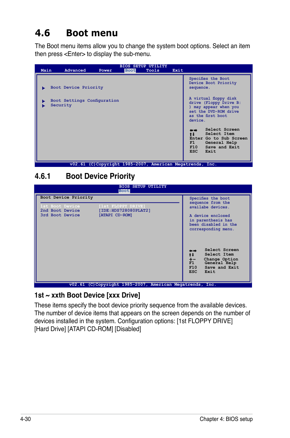 6 boot menu, 1 boot device priority, 1st ~ xxth boot device [xxx drive | Asus P5K/EPU User Manual | Page 94 / 148