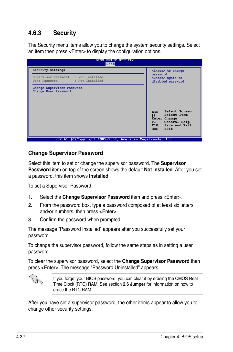 3 security, Change supervisor password | Asus P5K/EPU User Manual | Page 96 / 148